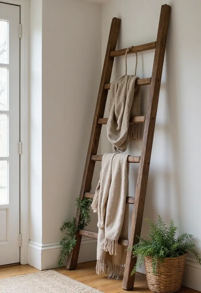25 Corner Entryway Ideas That Save Space Beautifully 13 25 Corner Entryway Ideas That Save Space Beautifully - 13. Rustic Ladder Display