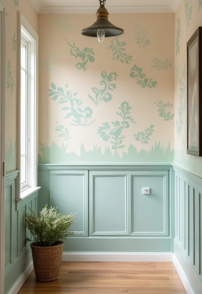 29 Wainscoting Entryway Ideas That Add Instant Character 14 29 Wainscoting Entryway Ideas That Add Instant Character - 14. Painted Wainscoting with Stencils