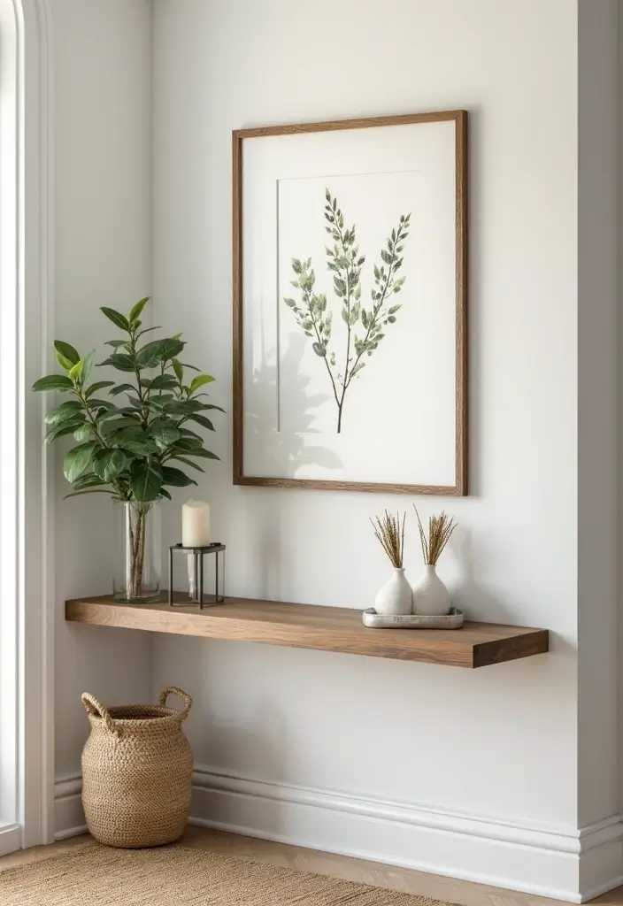 25 Corner Entryway Ideas That Save Space Beautifully 15 25 Corner Entryway Ideas That Save Space Beautifully - 15. Botanical Wall Art