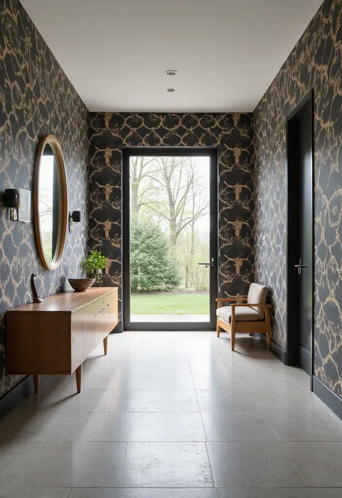 30 Wallpaper Hallway Ideas That Make a Bold Statement 15 30 Wallpaper Hallway Ideas That Make a Bold Statement - 15. Graphic Prints