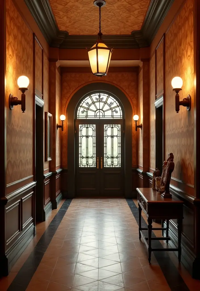 30 Wallpaper Hallway Ideas That Make a Bold Statement 18 30 Wallpaper Hallway Ideas That Make a Bold Statement - 18. Art Deco Elegance