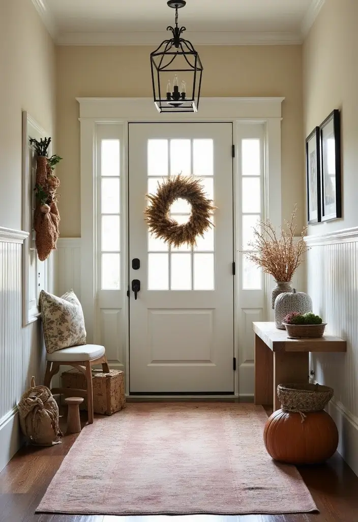 29 Wainscoting Entryway Ideas That Add Instant Character 19 29 Wainscoting Entryway Ideas That Add Instant Character - 19. Seasonal Decor with Wainscoting