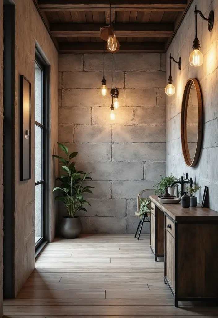 30 Wallpaper Hallway Ideas That Make a Bold Statement 19 30 Wallpaper Hallway Ideas That Make a Bold Statement - 19. Industrial Chic