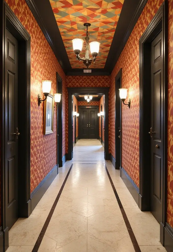 30 Wallpaper Hallway Ideas That Make a Bold Statement 2 30 Wallpaper Hallway Ideas That Make a Bold Statement - 2. Geometric Glam