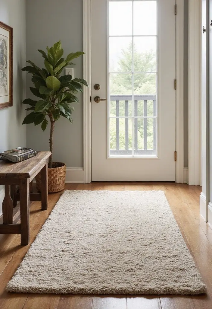 25 Corner Entryway Ideas That Save Space Beautifully 23 25 Corner Entryway Ideas That Save Space Beautifully - 23. Textured Area Rug
