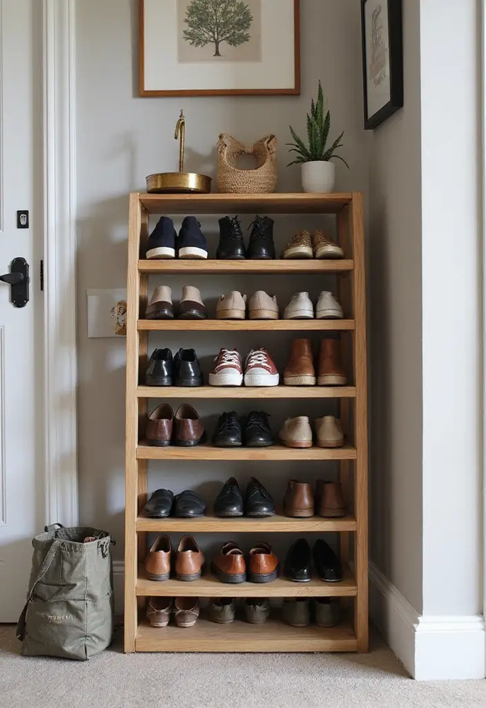 25 Corner Entryway Ideas That Save Space Beautifully 24 25 Corner Entryway Ideas That Save Space Beautifully - 24. Functional Shoe Rack