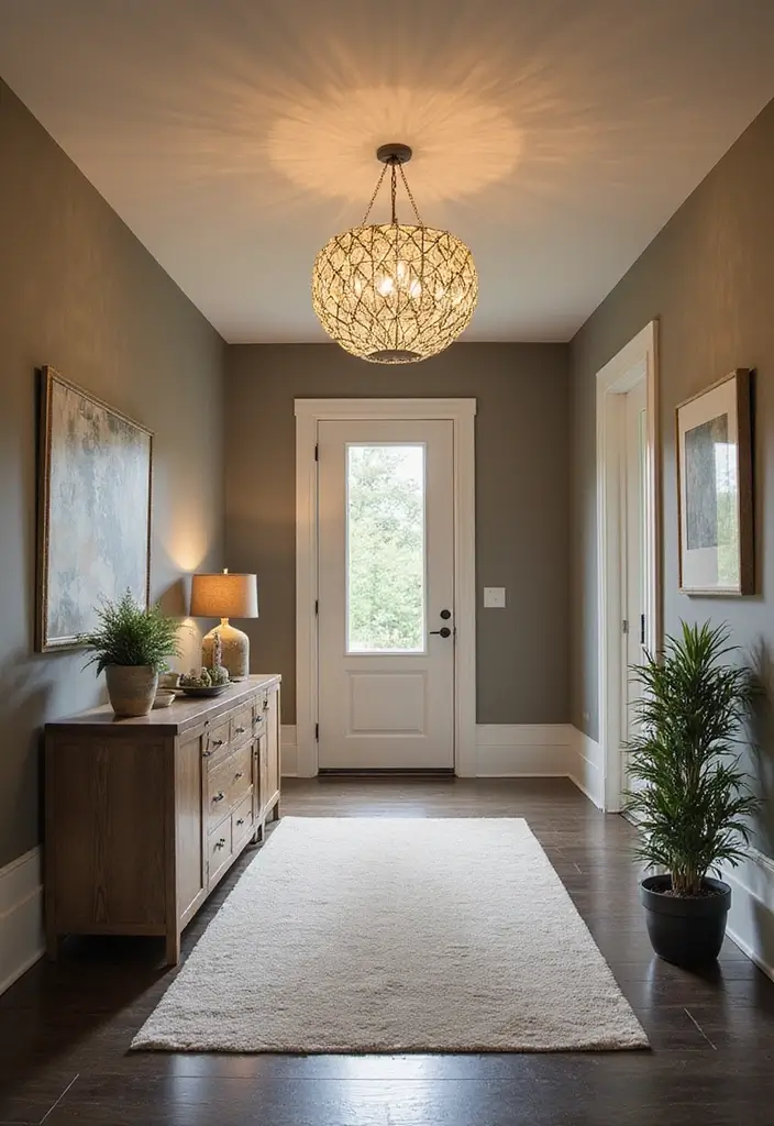 25 Apartment Entryway Ideas That Work in Tight Spaces 16 25 Apartment Entryway Ideas That Work in Tight Spaces - 16. Artistic Lighting Fixtures