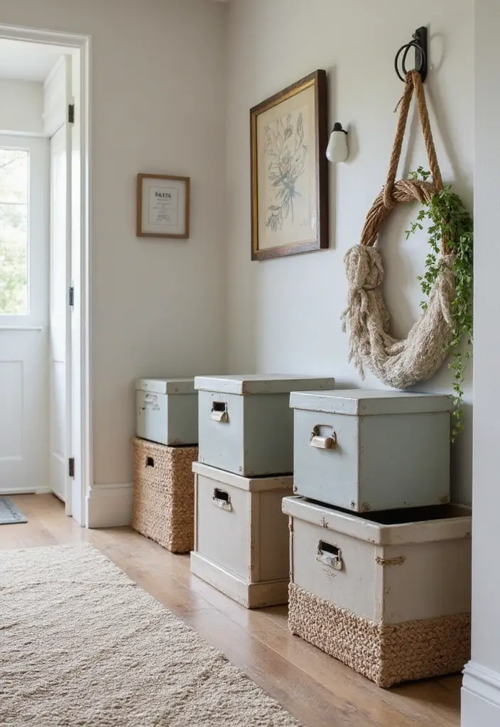 25 Apartment Entryway Ideas That Work in Tight Spaces 22 25 Apartment Entryway Ideas That Work in Tight Spaces - 22. Chic Storage Boxes