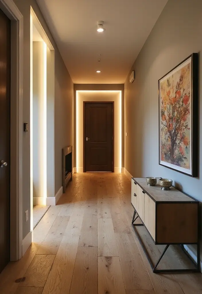 25 Entry Hallway Ideas That Feel Inviting and Functional 17 25 Entry Hallway Ideas That Feel Inviting and Functional - 17. Accent Lighting Decor