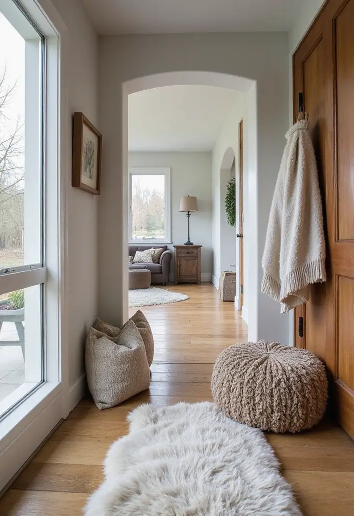 25 Entry Hallway Ideas That Feel Inviting and Functional 24 25 Entry Hallway Ideas That Feel Inviting and Functional - 24. Cozy Textile Touches