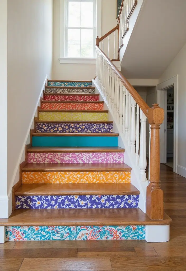 25 Entryway Stairs Designs That Blend Style and Function 15 25 Entryway Stairs Designs That Blend Style and Function - 15. Colorful Risers