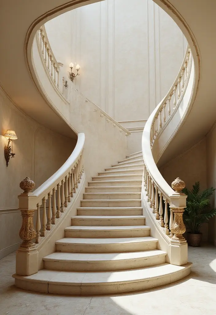 25 Entryway Stairs Designs That Blend Style and Function 22 25 Entryway Stairs Designs That Blend Style and Function - 22. Elegant Curves