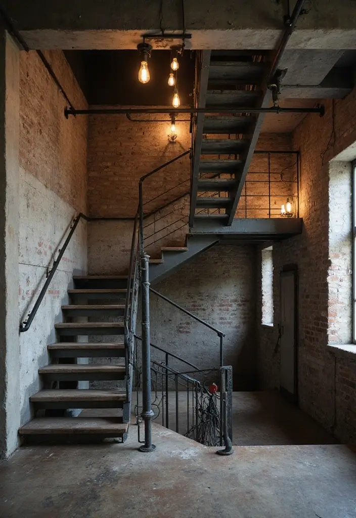 25 Entryway Stairs Designs That Blend Style and Function 6 25 Entryway Stairs Designs That Blend Style and Function - 6. Industrial Edge