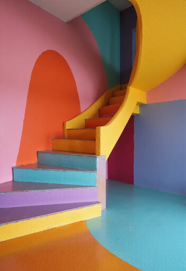 25 Entryway Stairs Designs That Blend Style and Function 9 25 Entryway Stairs Designs That Blend Style and Function - 9. Artistic Flair