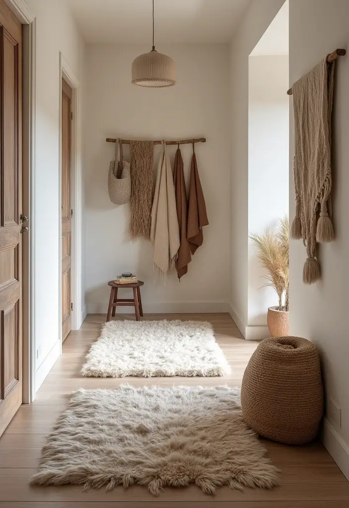 25 Hallway Ideas Modern That Feel Sleek and Trendy 13 25 Hallway Ideas Modern That Feel Sleek and Trendy - 13. Layered Textiles