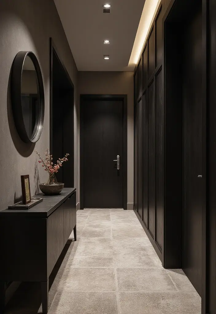 25 Hallway Ideas Modern That Feel Sleek and Trendy 15 25 Hallway Ideas Modern That Feel Sleek and Trendy - 15. Contrast with Dark Accents