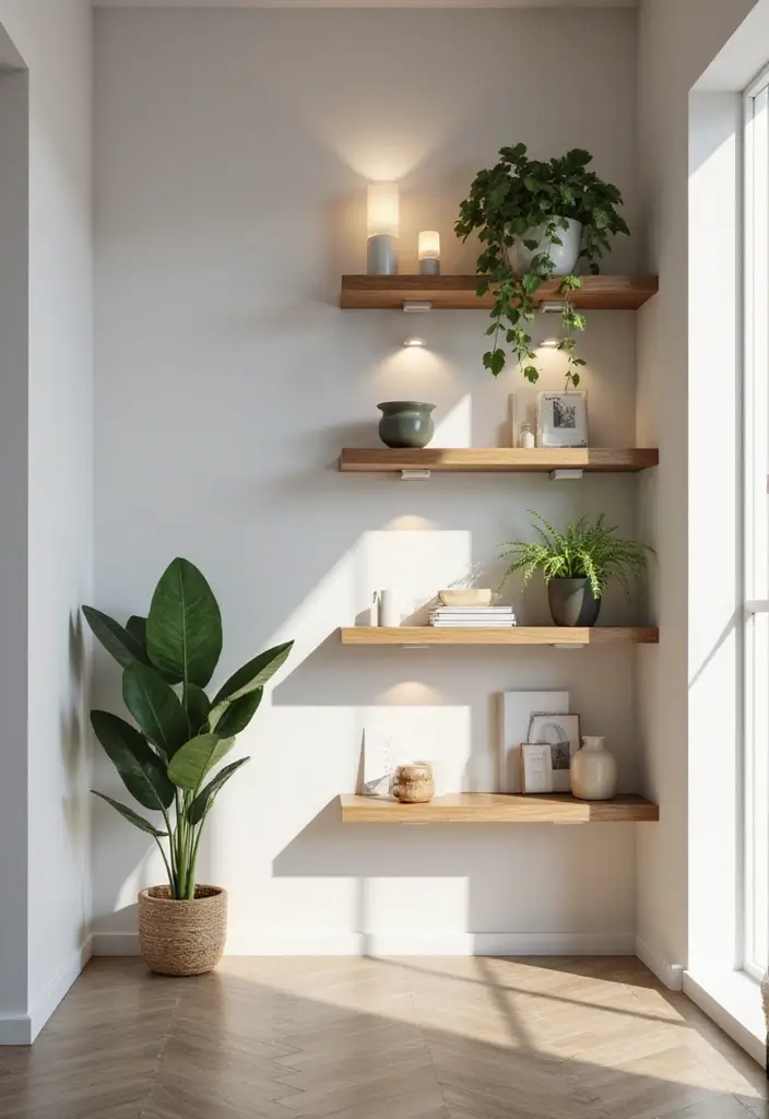 25 Hallway Ideas Modern That Feel Sleek and Trendy 3 25 Hallway Ideas Modern That Feel Sleek and Trendy - 3. Minimalist Floating Shelves