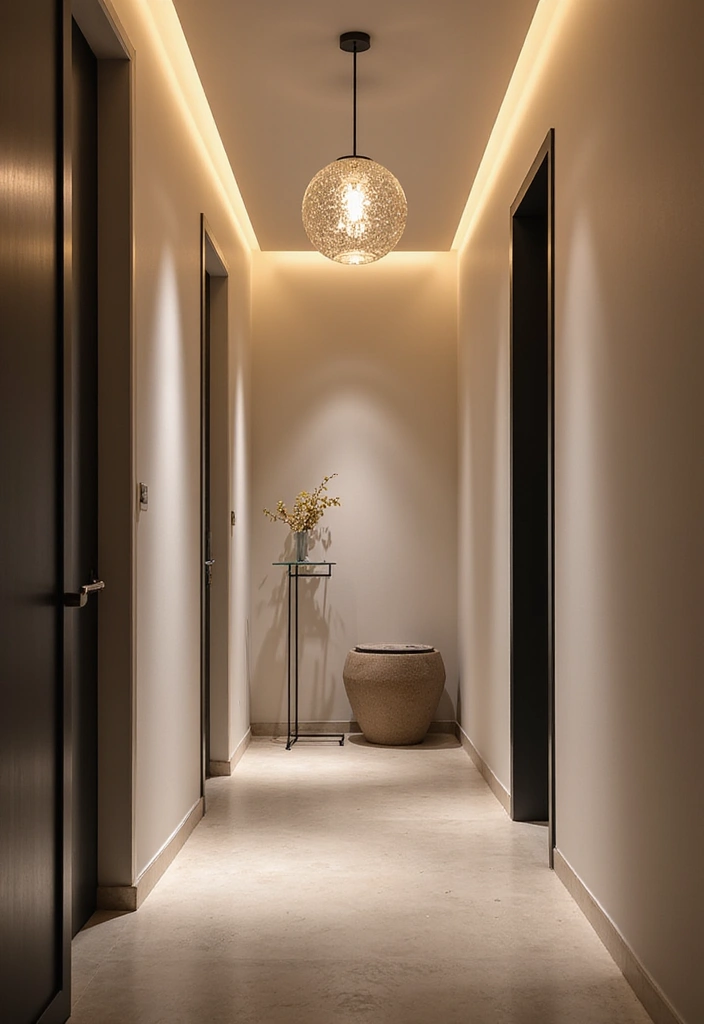 25 Hallway Ideas Modern That Feel Sleek and Trendy 5 25 Hallway Ideas Modern That Feel Sleek and Trendy - 5. Statement Lighting Fixtures
