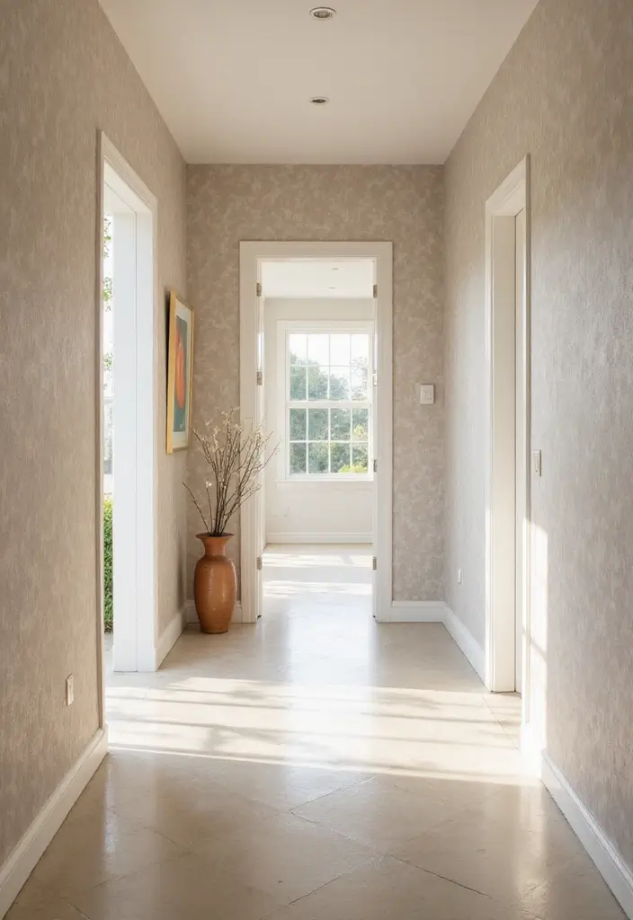 30 Wallpaper Hallway Ideas That Make a Bold Statement 26 30 Wallpaper Hallway Ideas That Make a Bold Statement - 26. Soft Neutrals