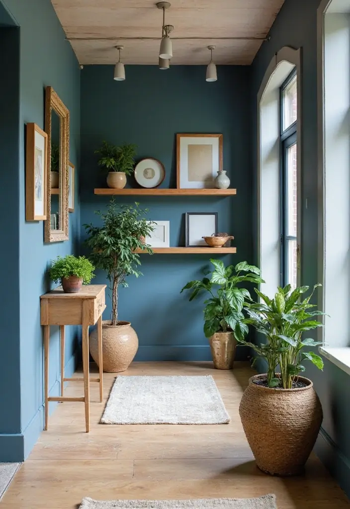 26 Blue Hallway Styles That Feel Calm and Refreshing 15 26 Blue Hallway Styles That Feel Calm and Refreshing - 15. Blue with Natural Wood Accents