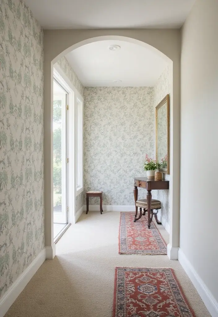 26 Blue Hallway Styles That Feel Calm and Refreshing 17 26 Blue Hallway Styles That Feel Calm and Refreshing - 17. Coastal Patterned Wallpaper