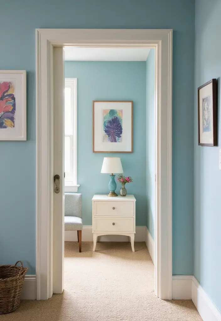 26 Blue Hallway Styles That Feel Calm and Refreshing 19 26 Blue Hallway Styles That Feel Calm and Refreshing - 19. Light Blue and Cream Combo