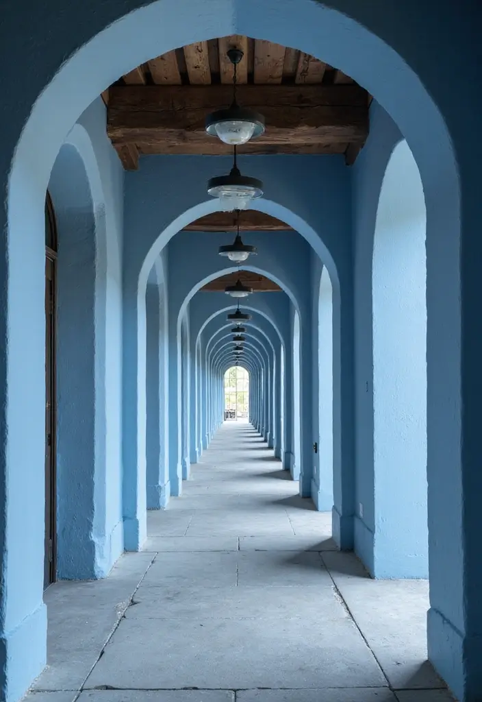 26 Blue Hallway Styles That Feel Calm and Refreshing 21 26 Blue Hallway Styles That Feel Calm and Refreshing - 21. Unique Architectural Elements