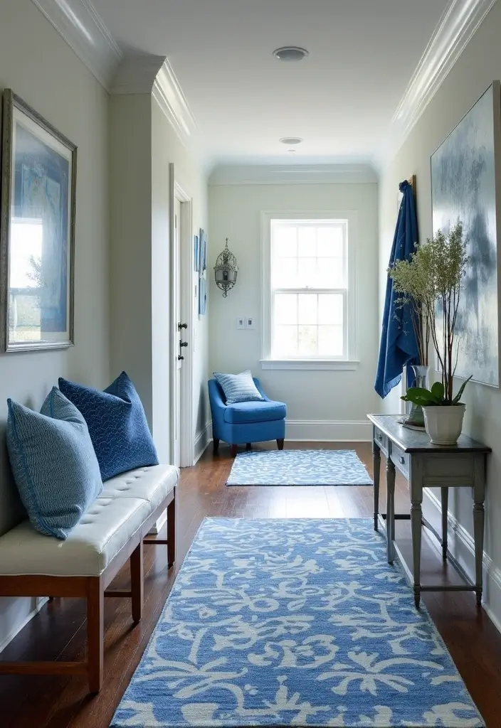 26 Blue Hallway Styles That Feel Calm and Refreshing 22 26 Blue Hallway Styles That Feel Calm and Refreshing - 22. Blue-Inspired Textiles