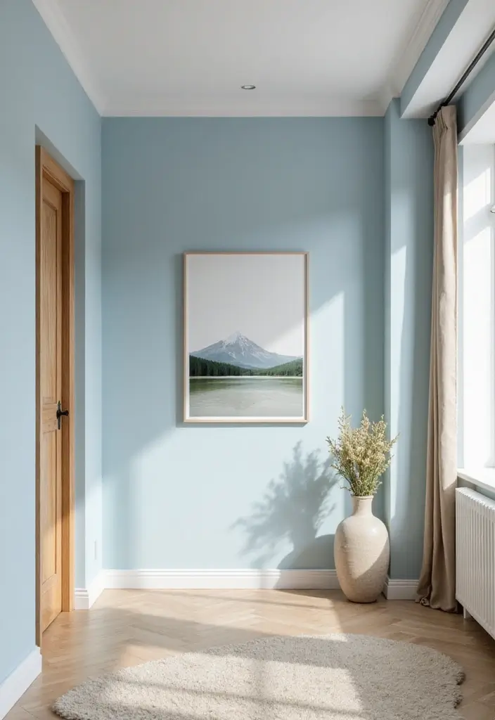26 Blue Hallway Styles That Feel Calm and Refreshing 5 26 Blue Hallway Styles That Feel Calm and Refreshing - 5. Light and Breezy Sky Blue