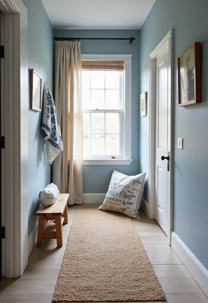 26 Blue Hallway Styles That Feel Calm and Refreshing 8 26 Blue Hallway Styles That Feel Calm and Refreshing - 8. Coastal Blue with Natural Textiles