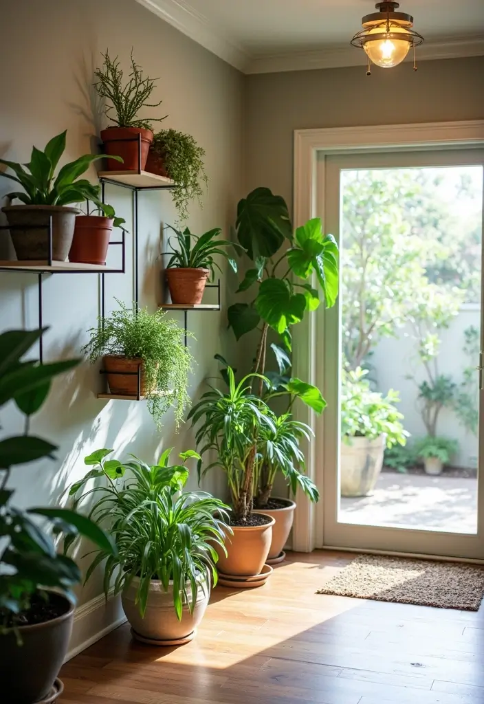 26 Entryway Wall Ideas That Turn Blank Spaces into Features 21 26 Entryway Wall Ideas That Turn Blank Spaces into Features - 21. Unique Plant Displays