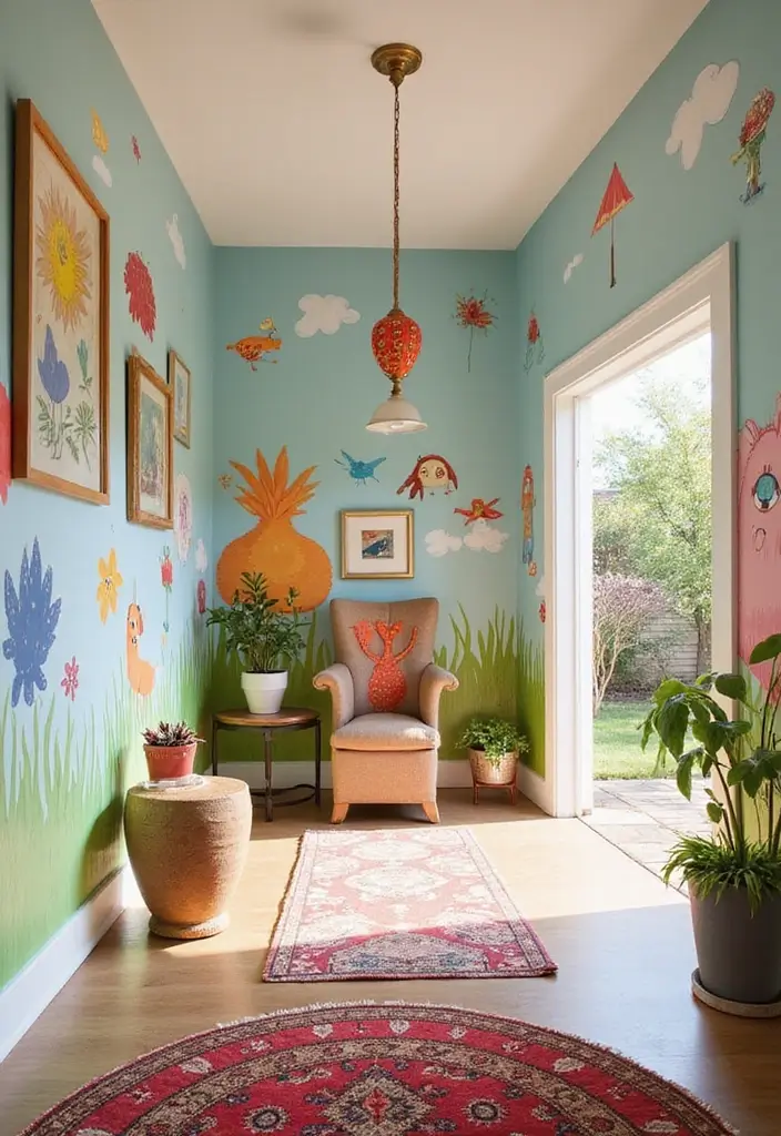 26 Entryway Wall Ideas That Turn Blank Spaces into Features 3 26 Entryway Wall Ideas That Turn Blank Spaces into Features - 3. Whimsical Wall Murals