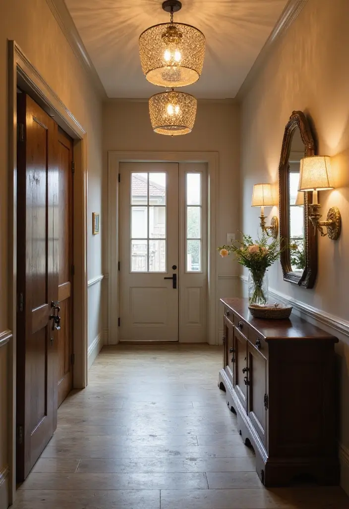 26 Narrow Entryway Decor Hacks to Add Style Instantly 19 26 Narrow Entryway Decor Hacks to Add Style Instantly - 19. Creative Lighting Fixtures