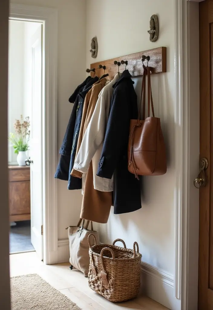 26 Narrow Entryway Decor Hacks to Add Style Instantly 2 26 Narrow Entryway Decor Hacks to Add Style Instantly - 2. Wall-mounted Coat Rack