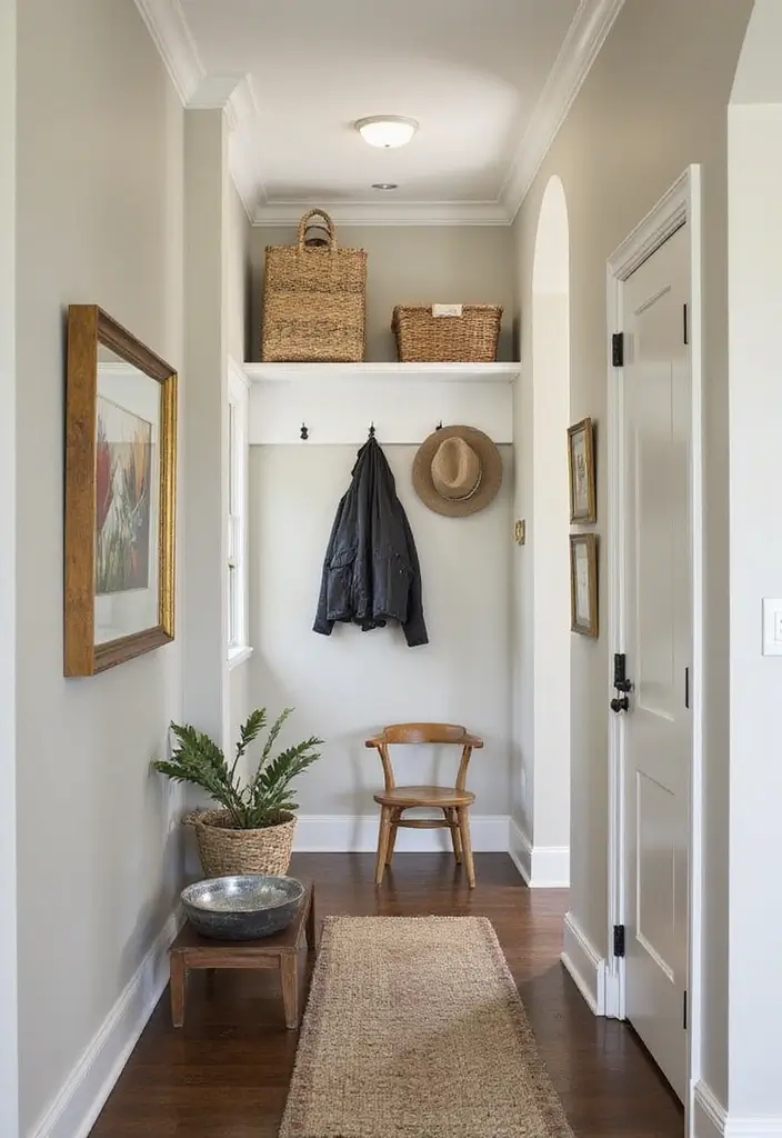 26 Narrow Entryway Decor Hacks to Add Style Instantly 23 26 Narrow Entryway Decor Hacks to Add Style Instantly - 23. Overhead Storage Solutions