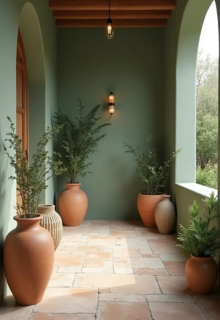 26 Sage Hallway Designs That Look Calm and Modern - 13. Sage and Earthy Textures