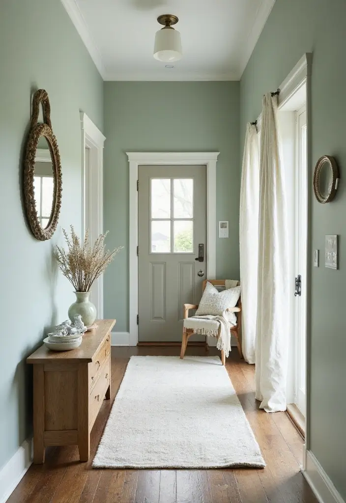 26 Sage Hallway Designs That Look Calm and Modern - 16. Sage with Coastal Vibes