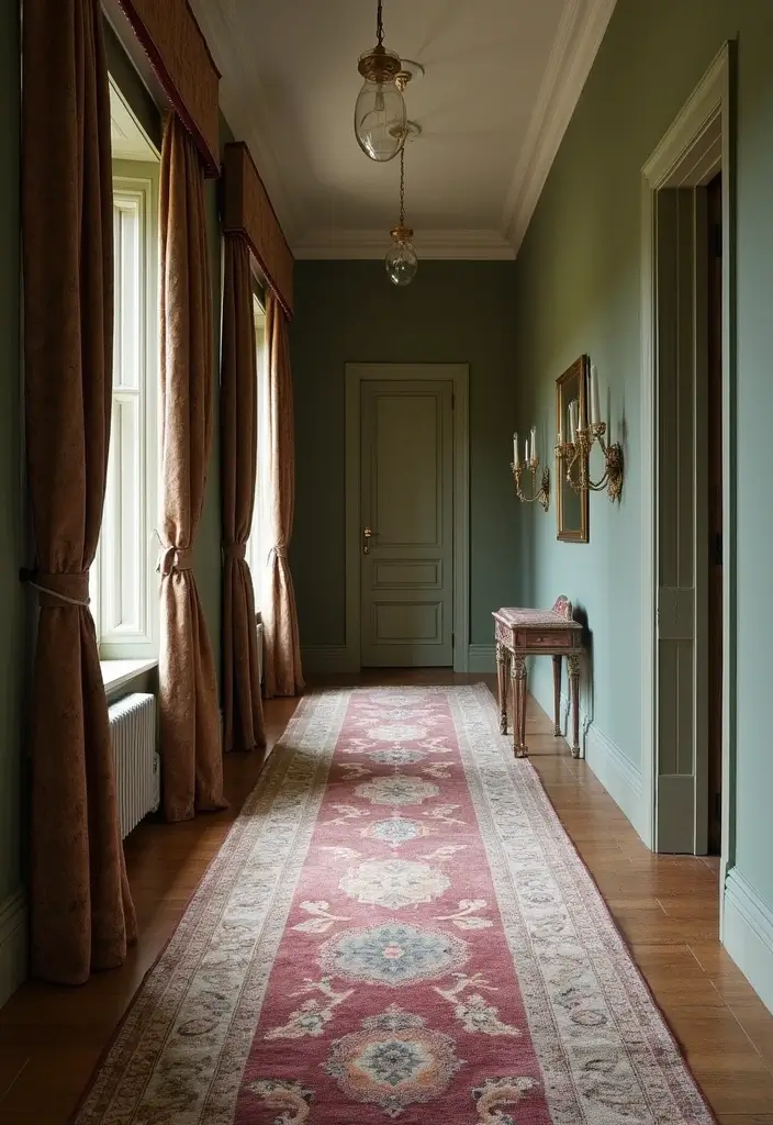 26 Sage Hallway Designs That Look Calm and Modern - 19. Sage with Rich Textiles