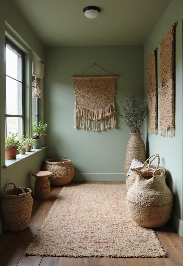 26 Sage Hallway Designs That Look Calm and Modern - 8. Layered Textures with Sage