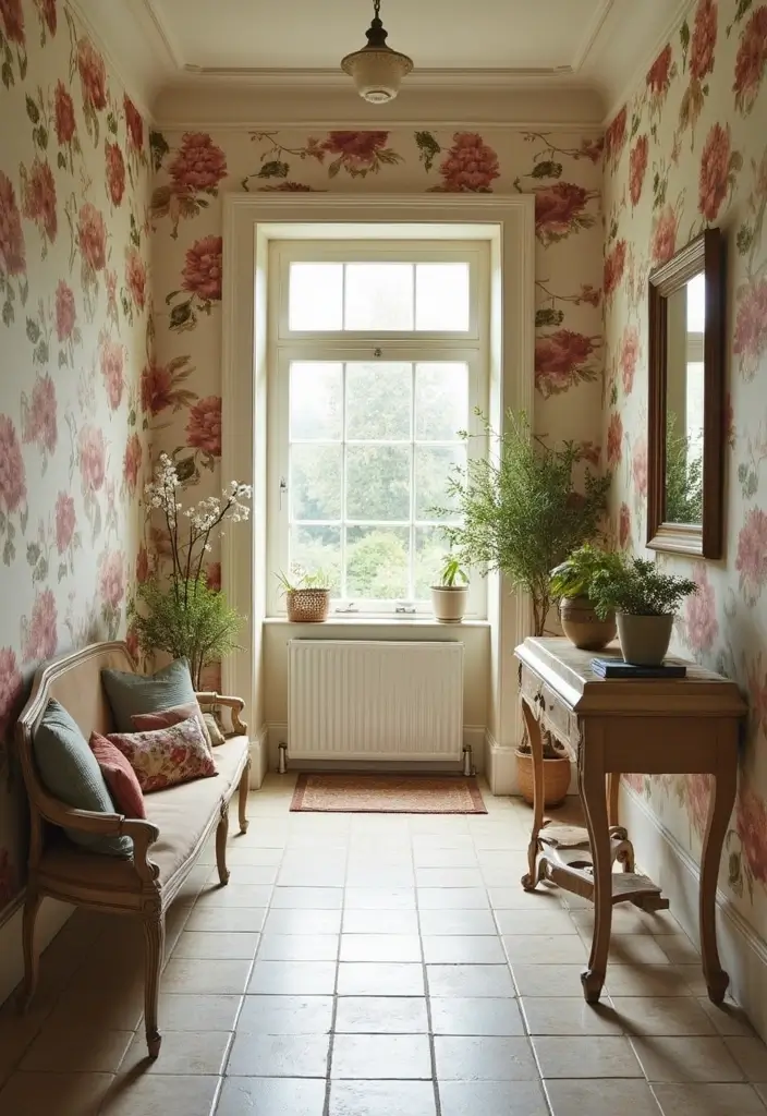 30 Wallpaper Hallway Ideas That Make a Bold Statement 27 30 Wallpaper Hallway Ideas That Make a Bold Statement - 27. Floral Elegance