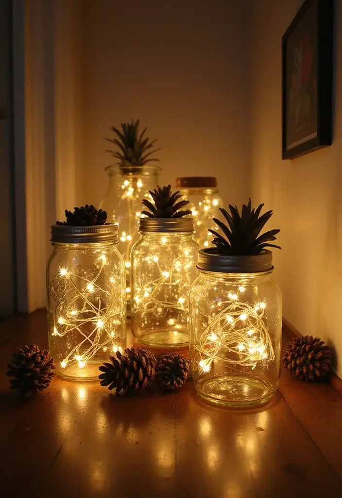 27 Christmas Hallway Decor Ideas That Spark Holiday Magic 11 27 Christmas Hallway Decor Ideas That Spark Holiday Magic - 11. String Lights in Jars