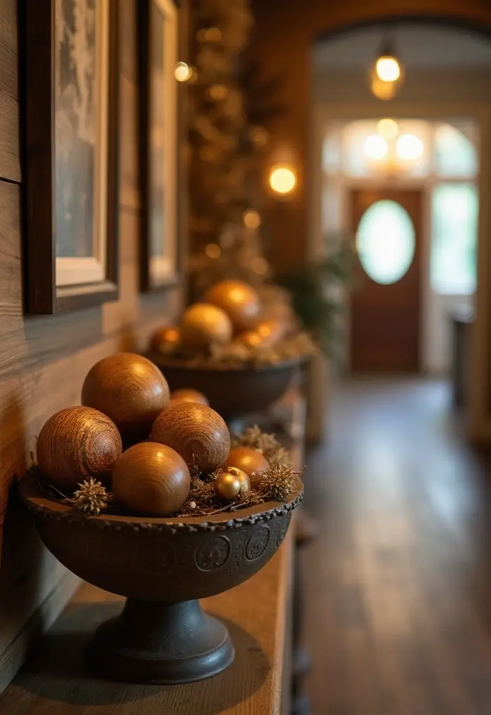 27 Christmas Hallway Decor Ideas That Spark Holiday Magic 12 27 Christmas Hallway Decor Ideas That Spark Holiday Magic - 12. Rustic Ornaments