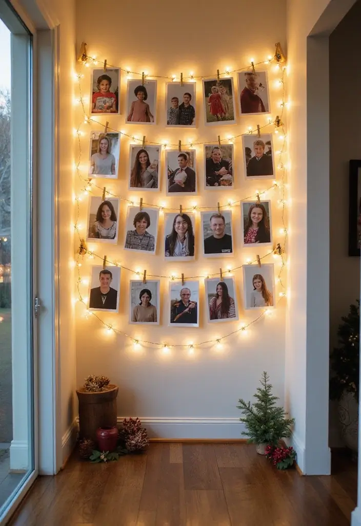 27 Christmas Hallway Decor Ideas That Spark Holiday Magic 7 27 Christmas Hallway Decor Ideas That Spark Holiday Magic - 7. Festive Photo Display
