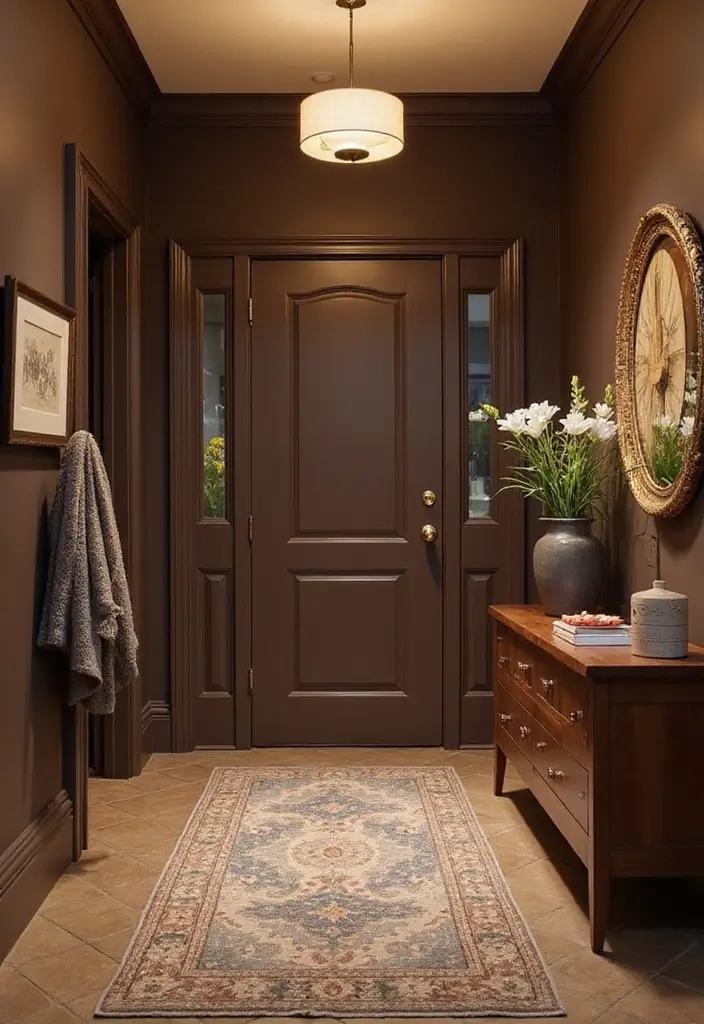 27 Entryway Colors That Set the Mood from the Start 22 27 Entryway Colors That Set the Mood from the Start - 22. Rich Chocolate Brown