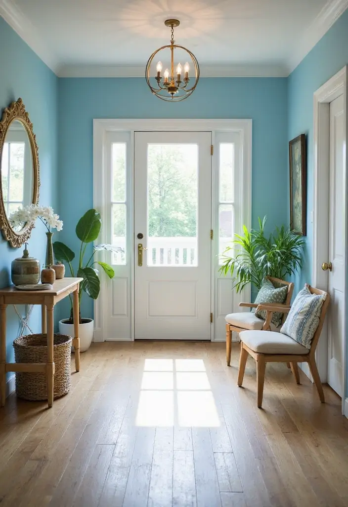 27 Entryway Colors That Set the Mood from the Start 23 27 Entryway Colors That Set the Mood from the Start - 23. Bright Sky Blue