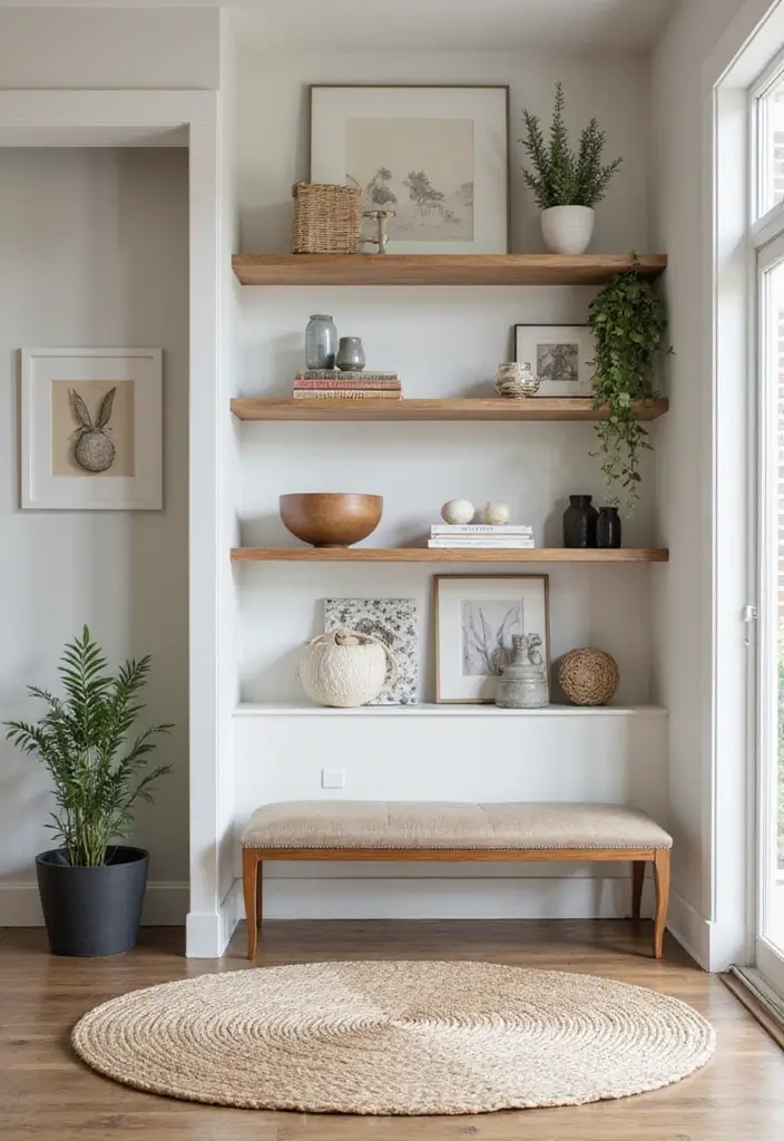 27 Entryway Ideas That Make a Stylish First Impression 16 27 Entryway Ideas That Make a Stylish First Impression - 16. Open Shelving