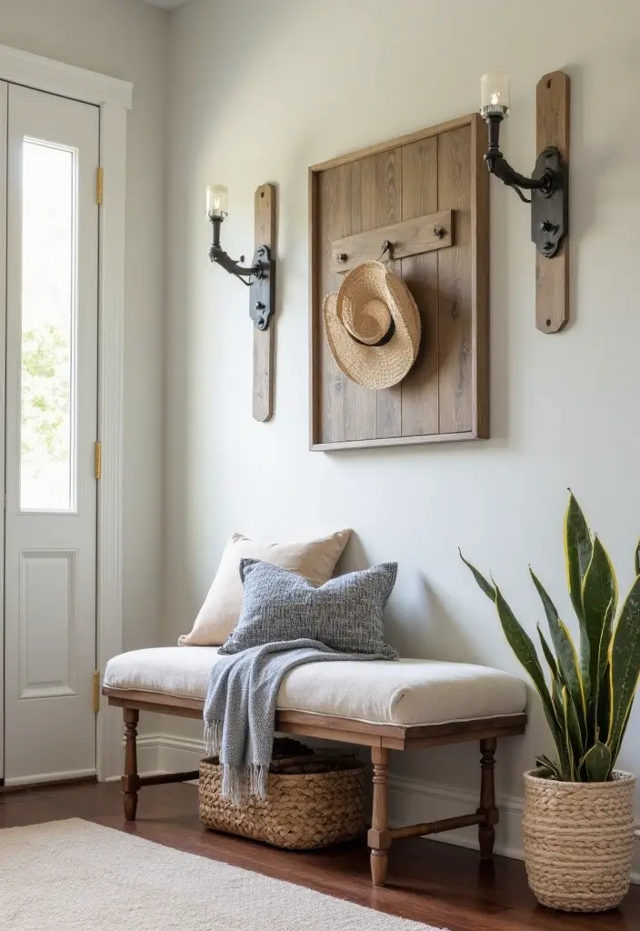 27 Entryway Ideas with Bench That Add Comfort and Storage 21. Family Friendly Bench with Easy Clean Fabric