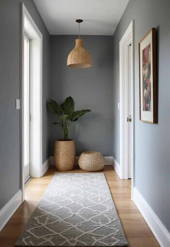 27 Grey Hallway Designs That Feel Neutral and Elegant 19 27 Grey Hallway Designs That Feel Neutral and Elegant - 19. Modern Geometric Patterns