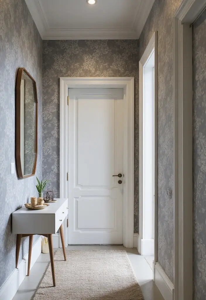 27 Grey Hallway Designs That Feel Neutral and Elegant 2 27 Grey Hallway Designs That Feel Neutral and Elegant - 2. Stunning Grey Wallpaper