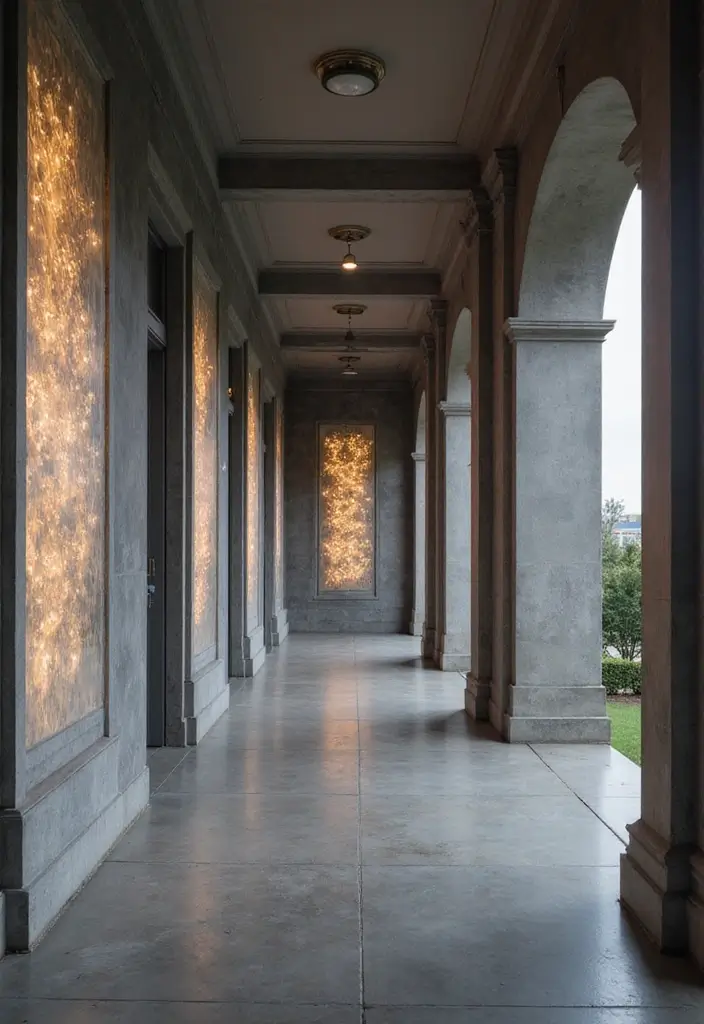 27 Grey Hallway Designs That Feel Neutral and Elegant 22 27 Grey Hallway Designs That Feel Neutral and Elegant - 22. Artistic Lighting Panels